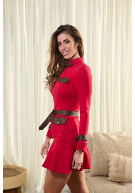 Vestido rojo Boreas Camaleónica by Capriche con cinturón y bolsillos - imagen 2