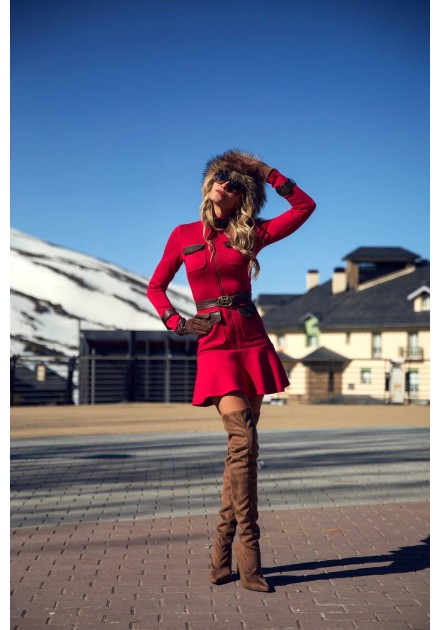 Vestido rojo Boreas Camaleónica by Capriche con cinturón y bolsillos - imagen 4