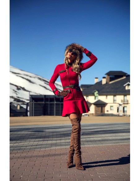 Vestido rojo Boreas Camaleónica by Capriche con cinturón y bolsillos - imagen 4