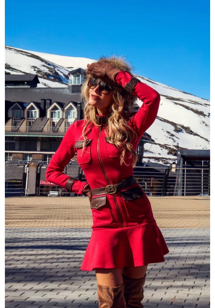 Vestido rojo Boreas Camaleónica by Capriche con cinturón y bolsillos - imagen 5