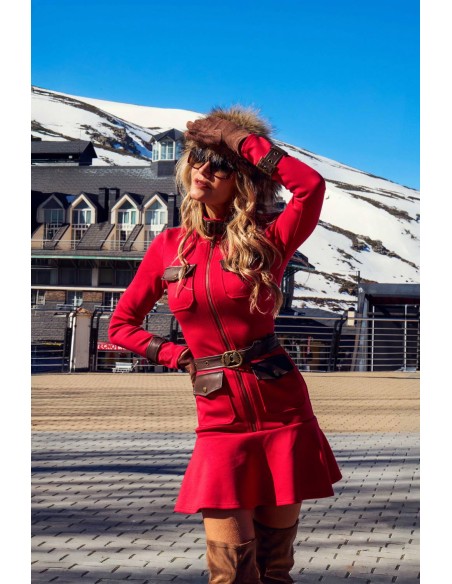 Vestido rojo Boreas Camaleónica by Capriche con cinturón y bolsillos - imagen 5