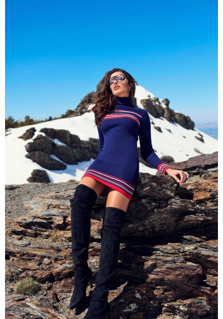 Vestido punto canalé Bearen Camaleónica by Capriche azul marino con rayas - imagen 5