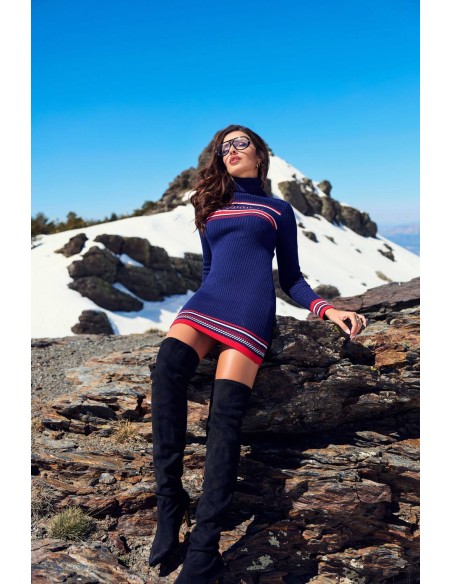 Vestido punto canalé Bearen Camaleónica by Capriche azul marino con rayas - imagen 5
