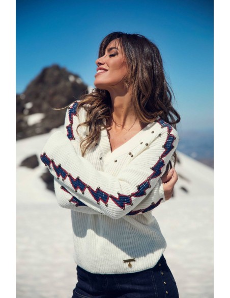 Jersey Korrin Camaleónica by Capriche blanco escote pico con greca - imagen 3