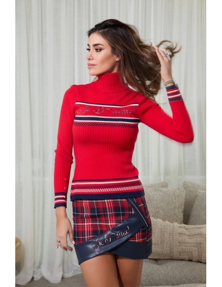Falda escocesa Woodlyn Camaleónica by Capriche cuadros rojo y marino - imagen 4