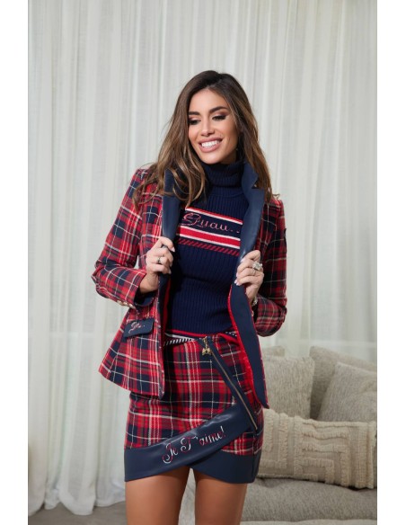 Blazer de cuadros Timberlyn Camaleónica by Capriche con capucha - vista frontal