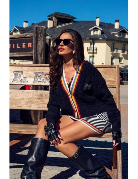 Cardigan Kaelen Camaleónica by Capriche negro con flecos y ribete multicolor - imagen 5