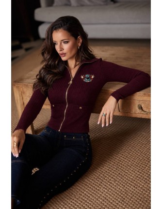 Chaqueta de punto Glacia Camaleónica by Capriche burdeos con cremallera - vista frontal