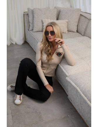 Chaqueta de punto Snowlyn Camaleónica by Capriche beige con cremallera - vista frontal 2