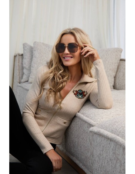 Chaqueta de punto Snowlyn Camaleónica by Capriche beige con cremallera - imagen 3
