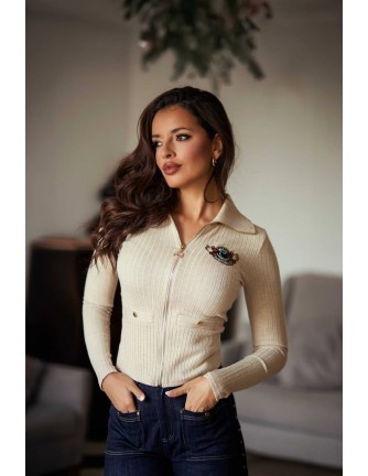 Chaqueta de punto Snowlyn Camaleónica by Capriche beige con cremallera - vista frontal