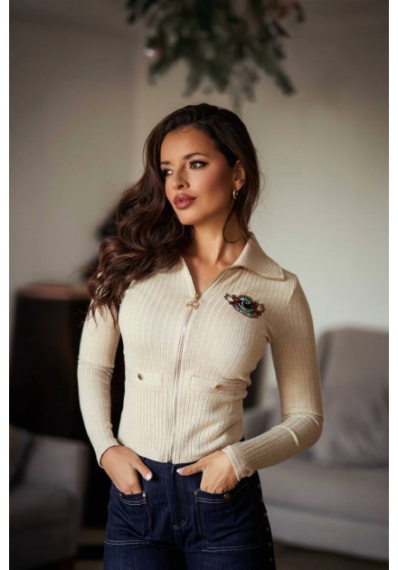 Chaqueta de punto Snowlyn Camaleónica by Capriche beige con cremallera - vista frontal Chaqueta de punto Snowlyn Camaleónica by Capriche beige con cremallera - vista frontal