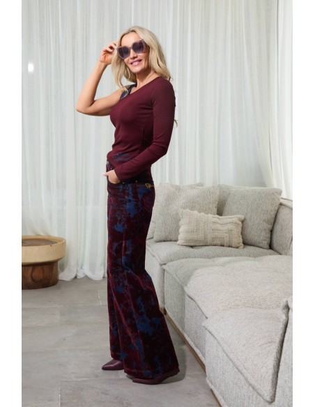 Pantalón ancho Canyon Camaleónica by Capriche estampado burdeos y azul - imagen 5