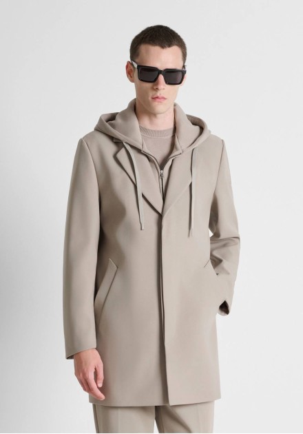 Abrigo Antony Morato beige, espalda con capucha