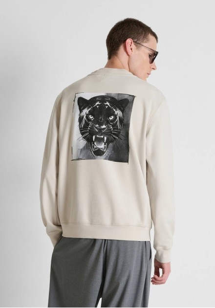 Sudadera Antony Morato beige con gráfico de felino en la espalda Sudadera Antony Morato beige con gráfico de felino en la espalda