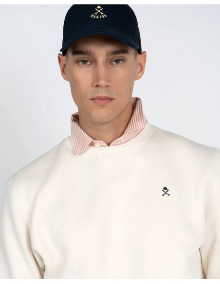 Detalle del logo bordado de la sudadera Harper and Neyer Icon cruda