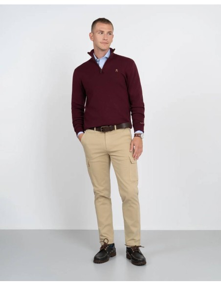 Jersey media cremallera Harper and Neyer granate, vista frontal con modelo