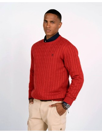 Jersey de ochos Harper and Neyer Blarney Castle rojo, vista frontal con modelo