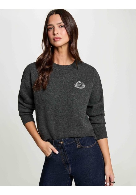 Look completo con jersey Morgan Mvolan gris y vaqueros anchos