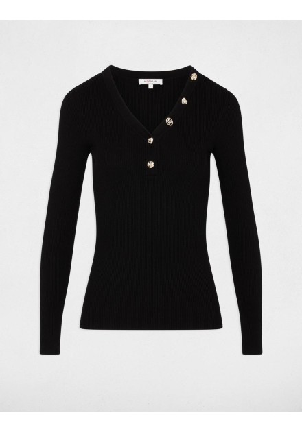 Jersey Morgan Mbiz negro de canalé con botones, vista de producto