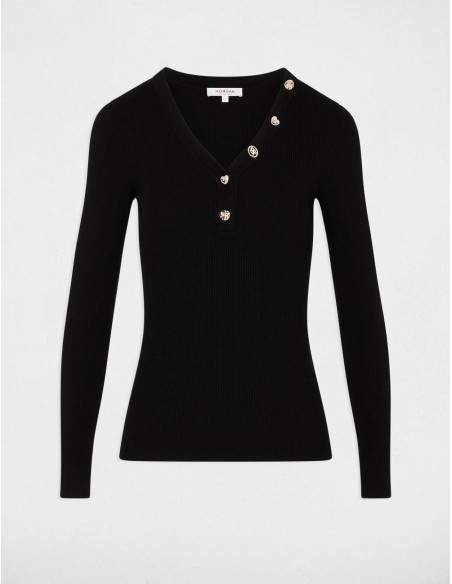 Jersey Morgan Mbiz negro de canalé con botones, vista de producto