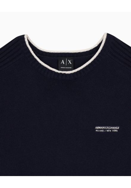 Jersey Armani Exchange azul marino - detalle del tejido y logo Jersey Armani Exchange azul marino - detalle del tejido y logo