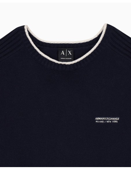 Jersey Armani Exchange azul marino - detalle del tejido y logo