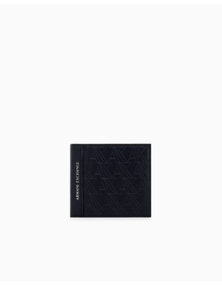 Billetero Armani Exchange negro - detalle del logo grabado