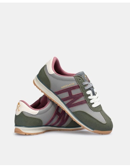 Sneakers Harper and Neyer Brighton crocket verde y granate