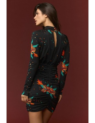 Vestido Minueto Cross negro estampado floral, vista frontal 2