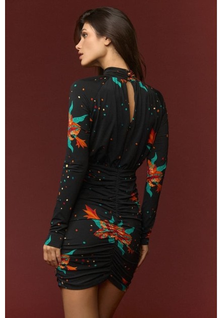 Vestido Minueto Cross negro con escote de abertura, vista trasera Vestido Minueto Cross negro con escote de abertura, vista trasera