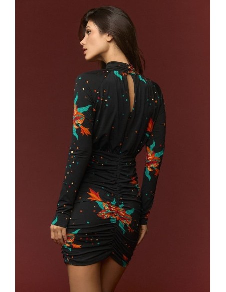 Vestido Minueto Cross negro con escote de abertura, vista trasera