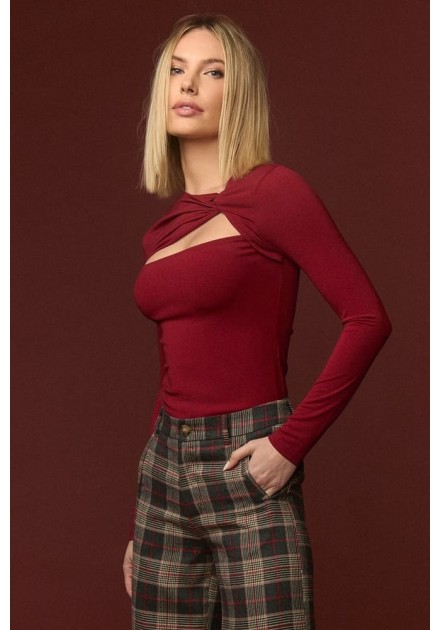 Top Minueto Red Floyd granate con cut-out, vista frontal Top Minueto Red Floyd granate con cut-out, vista frontal