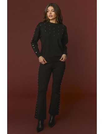 Pantalón Minueto Victoria de punto negro con tachuelas, vista frontal 2