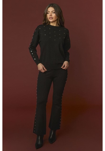 Pantalón Minueto Victoria negro de punto, vista lateral Pantalón Minueto Victoria negro de punto, vista lateral