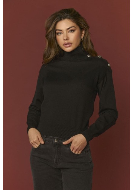 Jersey Minueto Liverpool negro de cuello alto con botones, vista frontal Jersey Minueto Liverpool negro de cuello alto con botones, vista frontal