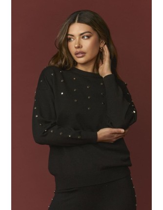 Jersey Minueto Victoria negro con tachuelas, vista frontal 2