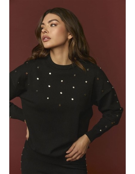 Jersey Minueto Victoria negro con tachuelas, vista frontal
