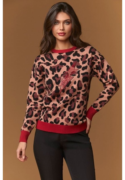 Jersey Minueto Picadilly estampado leopardo, vista frontal Jersey Minueto Picadilly estampado leopardo, vista frontal