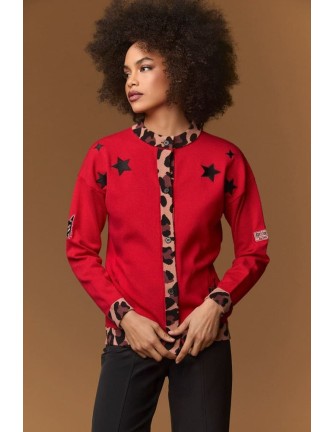 Cardigan Minueto Queen rojo con estrellas, vista frontal